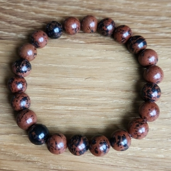 Mahagony Obsidian Bead Stretch Hand Crafted Bracelet - Picture 1 of 10